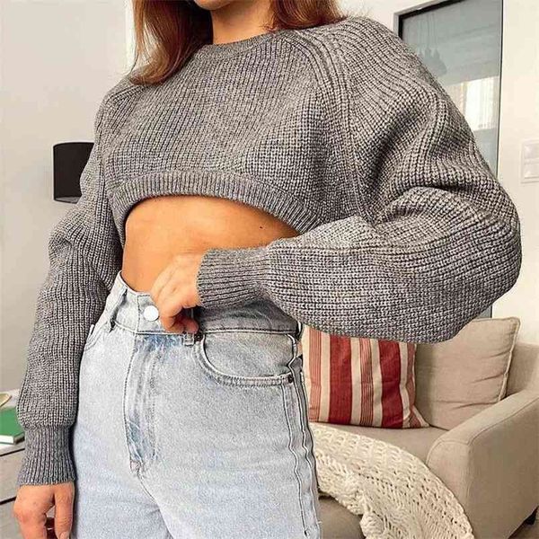 spring and autumn women's casual solid color round neck long sleeve short sweater 210430, White;black
spring and autumn women's casual solid color round neck long sleeve short sweater 210430, White;black
