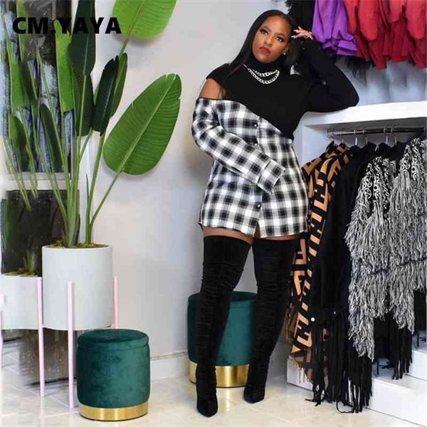 cm.yaya women plaid patchwork turtleneck long sleeve blouses streetwear fashion shirts plus size s-4xl 210410, White
cm.yaya women plaid patchwork turtleneck long sleeve blouses streetwear fashion shirts plus size s-4xl 210410, White