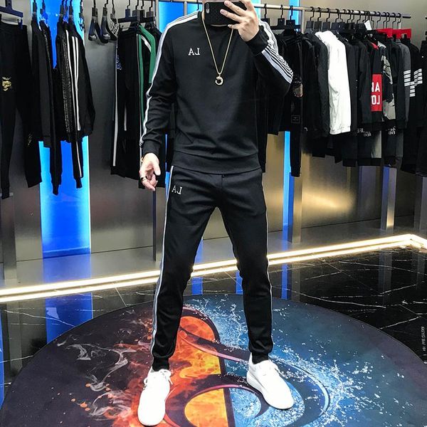 men's tracksuits black dark suit for men in 2021 autumn logo personality stripe round neck trousers hoodie a set of two pieces, Gray
men's tracksuits black dark suit for men in 2021 autumn logo personality stripe round neck trousers hoodie a set of two pieces, Gray