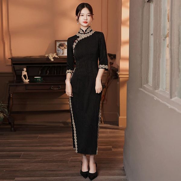 ethnic clothing vintage button formal party dress gown black high split qipao women satin sheath cheongsam lace mandarin collar vestido, Red
ethnic clothing vintage button formal party dress gown black high split qipao women satin sheath cheongsam lace mandarin collar vestido, Red