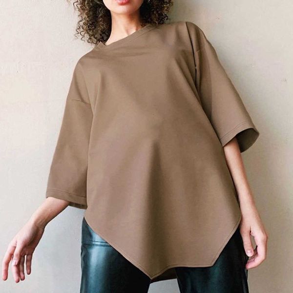 women's t-shirt western style t-shirt spring fashion temperament casual simple irregular designer solid color round neck summer b1z3, White
women's t-shirt western style t-shirt spring fashion temperament casual simple irregular designer solid color round neck summer b1z3, White