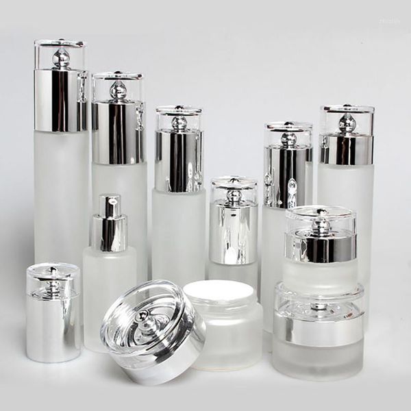 storage bottles & jars clear frosted lotion cream bottle with silver lids,100ml glass spray
storage bottles & jars clear frosted lotion cream bottle with silver lids,100ml glass spray