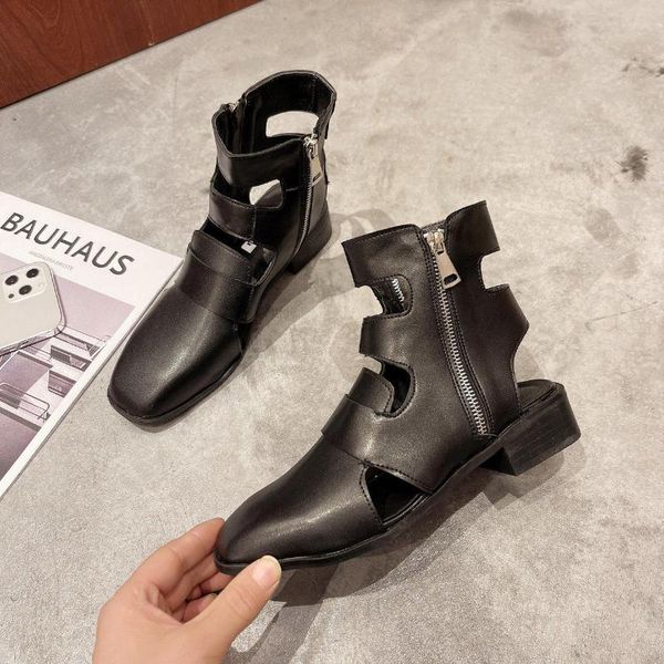 women thick sole high boots 2021 summer casual heel roman sandals female zipper hollow low short, Black
women thick sole high boots 2021 summer casual heel roman sandals female zipper hollow low short, Black
