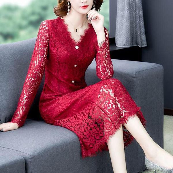 casual dresses 2021 fall spring womens v neck ful sleeve red black lace long dress , autumn female woman slim 3xl elegant, Black;gray
casual dresses 2021 fall spring womens v neck ful sleeve red black lace long dress , autumn female woman slim 3xl elegant, Black;gray