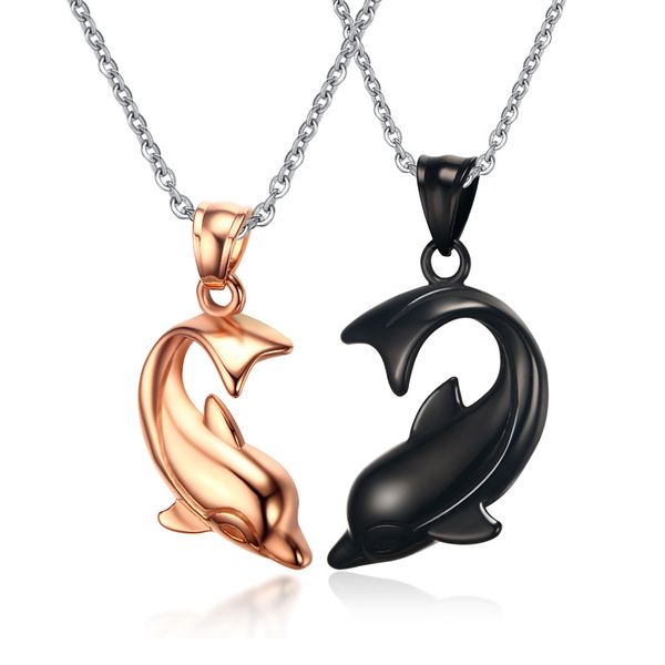 n078 women men stainless steel lovely dolphin pendant couple necklace black rose gold for good friends for lover, Silver
n078 women men stainless steel lovely dolphin pendant couple necklace black rose gold for good friends for lover, Silver