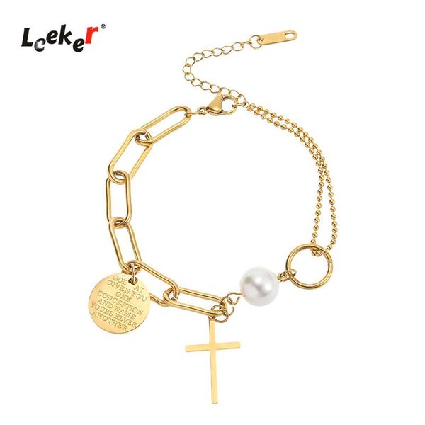 link, chain leeker cross pearl round pendants gold beads bracelet femme stainless steel bracelets women fashion jewelry 2021 042 lk2, Black
link, chain leeker cross pearl round pendants gold beads bracelet femme stainless steel bracelets women fashion jewelry 2021 042 lk2, Black