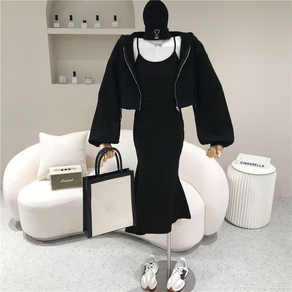 capri female garments spring summer 2021 niche fashion design thin cotton with hoodie nightie + styling fishtail skirt, Black;white 
capri female garments spring summer 2021 niche fashion design thin cotton with hoodie nightie + styling fishtail skirt, Black;white