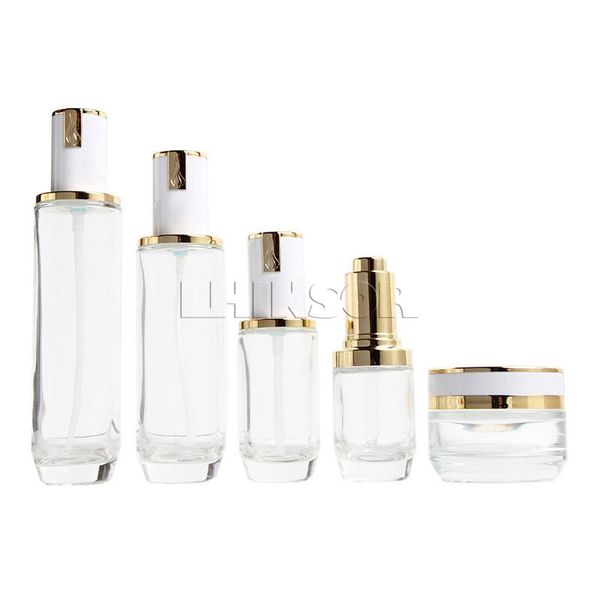 storage bottles & jars 5pcs/lot high-grade gold plated lid transparent glass press dropper lotion cream cosmetic packaging containers
storage bottles & jars 5pcs/lot high-grade gold plated lid transparent glass press dropper lotion cream cosmetic packaging containers