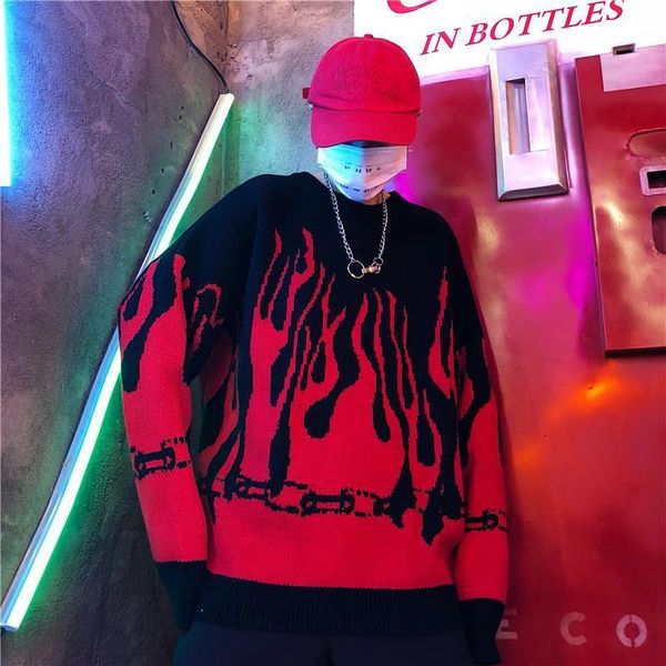 autumn winter long sleeve womens sweaters hip hop flame loose knitted harajuku fashion couple pullover set, White;black
autumn winter long sleeve womens sweaters hip hop flame loose knitted harajuku fashion couple pullover set, White;black