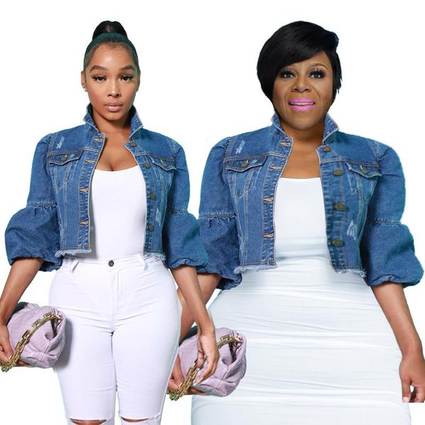 women's jackets streetwear women plus size ripped denim fashion turn down collar single breasted half lantern sleeve light washed coats, Black;brown
women's jackets streetwear women plus size ripped denim fashion turn down collar single breasted half lantern sleeve light washed coats, Black;brown