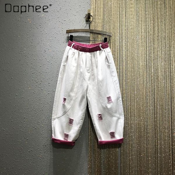 women's jeans 2021 summer color ripped high waist loose wide legs white denim cropped harlan daddy pants, Blue
women's jeans 2021 summer color ripped high waist loose wide legs white denim cropped harlan daddy pants, Blue