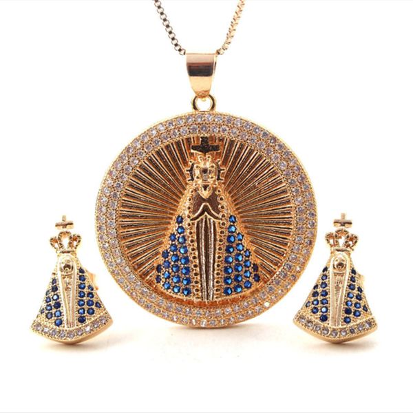 1 set copper with cubic zircon our lady of aparecida virgin mary necklace for women luxury jewelry accessories, Silver
1 set copper with cubic zircon our lady of aparecida virgin mary necklace for women luxury jewelry accessories, Silver