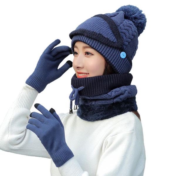 women winter neck warm scarf set hat knit touch screen mittens suit cycling caps & masks, Black
women winter neck warm scarf set hat knit touch screen mittens suit cycling caps & masks, Black