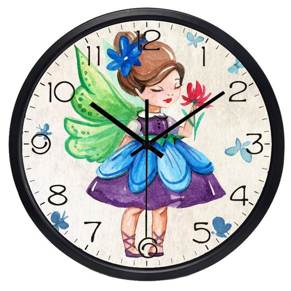 wall clocks butterfly fairy clock cartoon cute girl room clock, non ticking sound glass cover 
wall clocks butterfly fairy clock cartoon cute girl room clock, non ticking sound glass cover