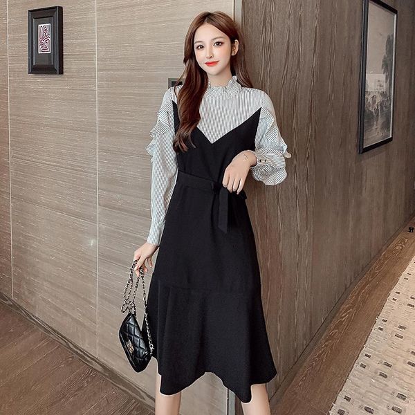 casual dresses spring autumn women's dress retro korean splicing fake two-piece high neck long sleeve thin female qx917, Black;gray
casual dresses spring autumn women's dress retro korean splicing fake two-piece high neck long sleeve thin female qx917, Black;gray