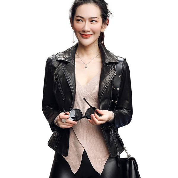women's leather & faux 100% real genuine jacket women natural sheepskin coat female spring winter fur 1710, Black
women's leather & faux 100% real genuine jacket women natural sheepskin coat female spring winter fur 1710, Black