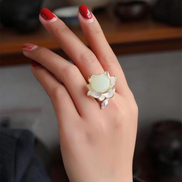cluster rings "dan" lotus rhyme noble temperament s925 sterling silver hetian jade ring women's retro elegant seedpod open, Golden;silver
cluster rings "dan" lotus rhyme noble temperament s925 sterling silver hetian jade ring women's retro elegant seedpod open, Golden;silver