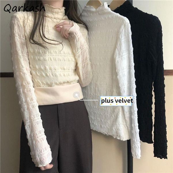 women's t-shirt t-shirts women autumn folds stand collar simple solid plus velvet cozy all-match basic ulzzang college leisure mujer, White
women's t-shirt t-shirts women autumn folds stand collar simple solid plus velvet cozy all-match basic ulzzang college leisure mujer, White