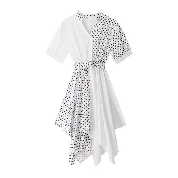 asymmetrical patchwork sash short sleeve turn down collar shirt dress summer elegant office lady polka dot d0980 210514, Black;gray
asymmetrical patchwork sash short sleeve turn down collar shirt dress summer elegant office lady polka dot d0980 210514, Black;gray