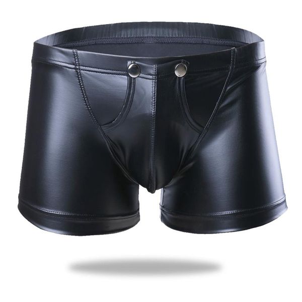 underpants low waist men lingerie faux leather slim elastic waistband boxer underwear front bulge pouch with press buttons, Black;white
underpants low waist men lingerie faux leather slim elastic waistband boxer underwear front bulge pouch with press buttons, Black;white
