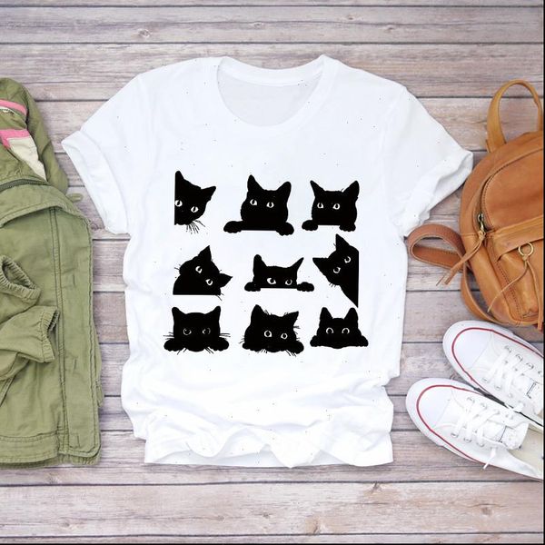 cat face casual clothing women t shirts printing short sleeve 90s print graphic female tee, White
cat face casual clothing women t shirts printing short sleeve 90s print graphic female tee, White