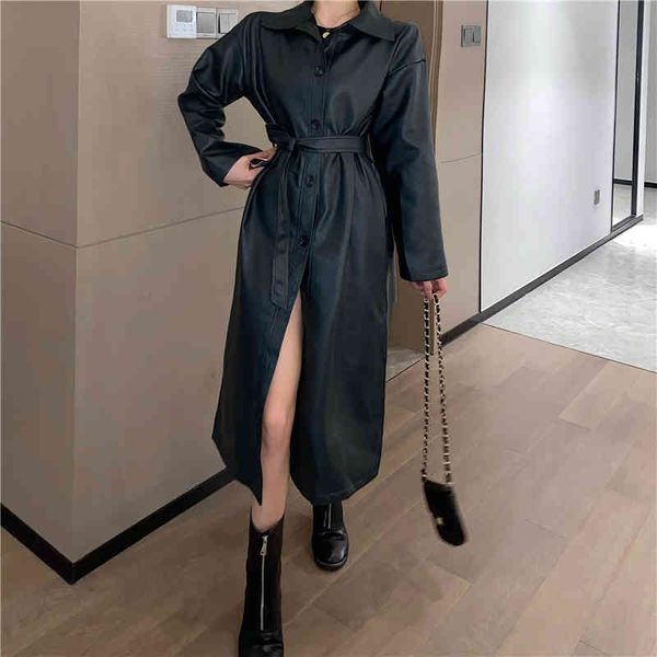wool lace up leather long handsome women's elegant loose female trench with belt fashion single breasted coat, Black
wool lace up leather long handsome women's elegant loose female trench with belt fashion single breasted coat, Black