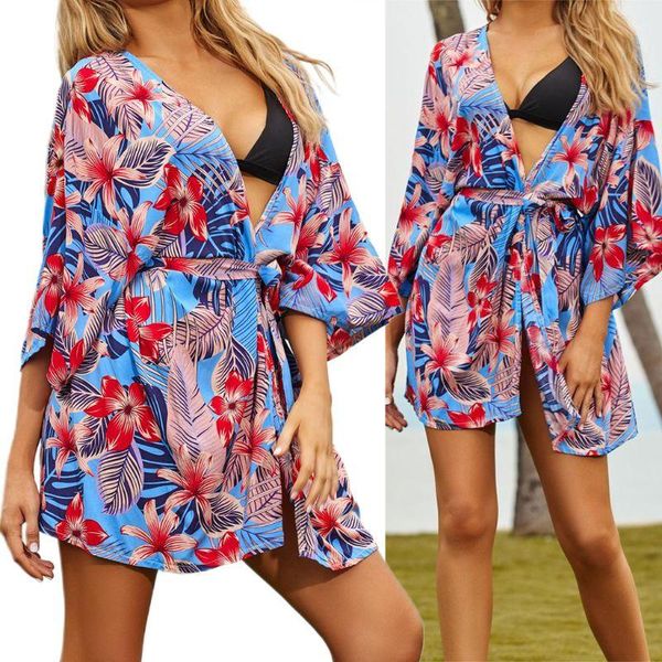 women 3/4 sleeves short bikini cover up colorful tropical leaves floral printed kimono cardigan belted waist beachwear one-piece suits
women 3/4 sleeves short bikini cover up colorful tropical leaves floral printed kimono cardigan belted waist beachwear one-piece suits