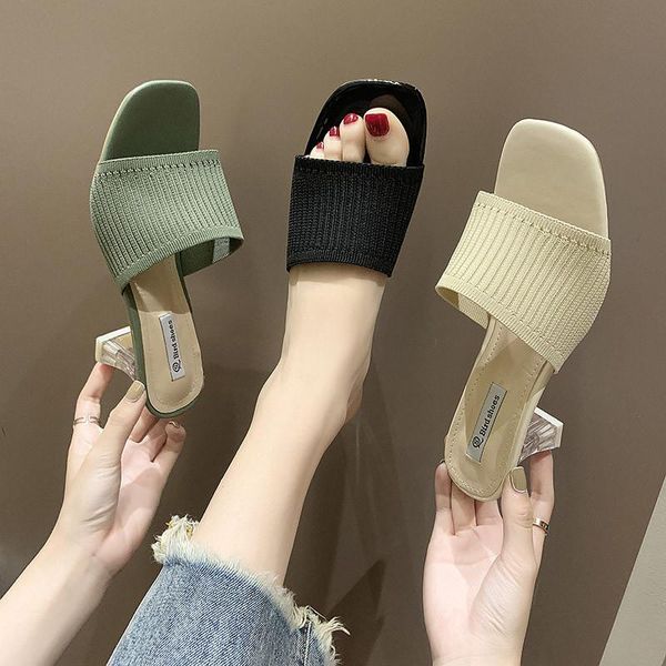 slippers women wear 2021 summer knit fashion wild thick with crystal high-heeled net red word cool tide, Black
slippers women wear 2021 summer knit fashion wild thick with crystal high-heeled net red word cool tide, Black