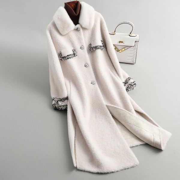 women's fur & faux real 2021 coat winter women 100% wool female mink collar sheep shearling jacket manteau femme 19041, Black
women's fur & faux real 2021 coat winter women 100% wool female mink collar sheep shearling jacket manteau femme 19041, Black
