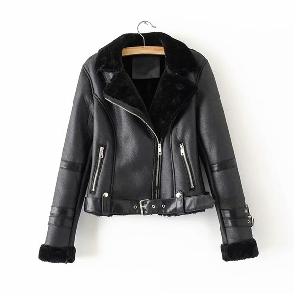 fashion women short leather-clad winter lady pocket zipper jackets with belt cool female moto girls chic sets 210527, Black
fashion women short leather-clad winter lady pocket zipper jackets with belt cool female moto girls chic sets 210527, Black