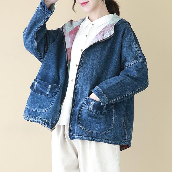 women's jackets fairynatural spring autumn korean fashion reversible women denim coats female loose hooded plaid big size streetwear, Black;brown
women's jackets fairynatural spring autumn korean fashion reversible women denim coats female loose hooded plaid big size streetwear, Black;brown