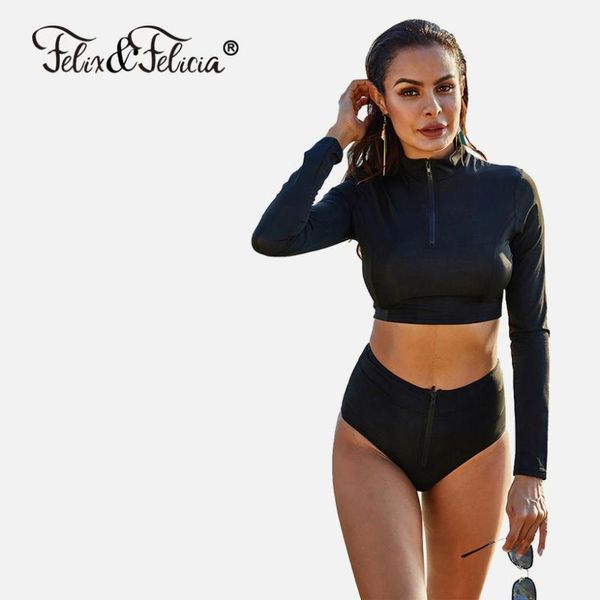 women's swimwear felix&felicia swimsuit women high waist push up bikini solid swimming suit female two-piece long sleeve beach wear, White;black
women's swimwear felix&felicia swimsuit women high waist push up bikini solid swimming suit female two-piece long sleeve beach wear, White;black