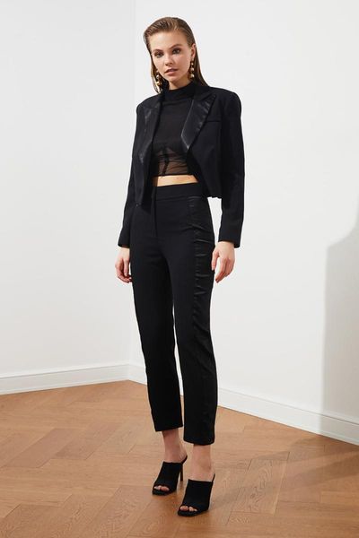 trendyol ribbon detail pants tprss21pl0532 women's & capris, Black;white