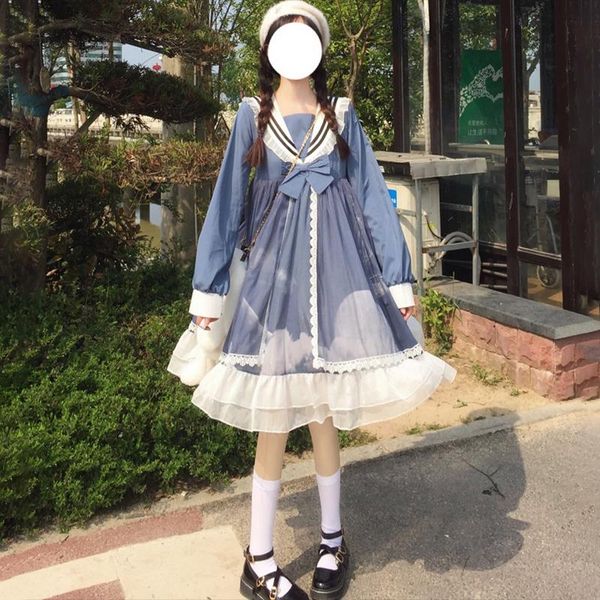 casual dresses women dress summer japanese department college style navy collar bow lace lolita mesh woman party night cosplay clothes, Black;gray
casual dresses women dress summer japanese department college style navy collar bow lace lolita mesh woman party night cosplay clothes, Black;gray