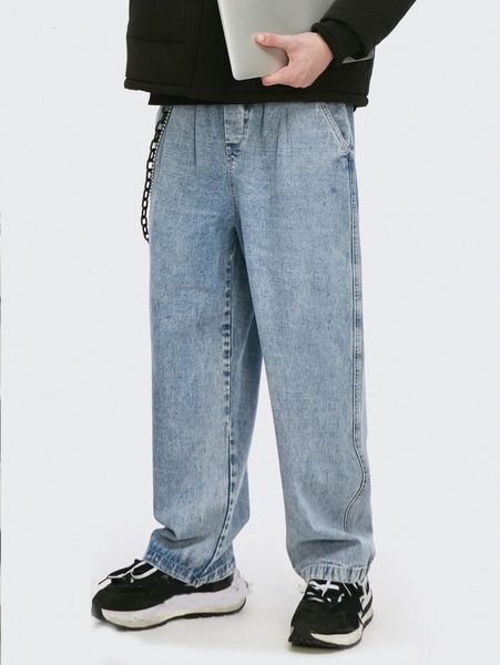 men patched chain detail drawstring waist jeans u3hk#, Blue 
men patched chain detail drawstring waist jeans u3hk#, Blue