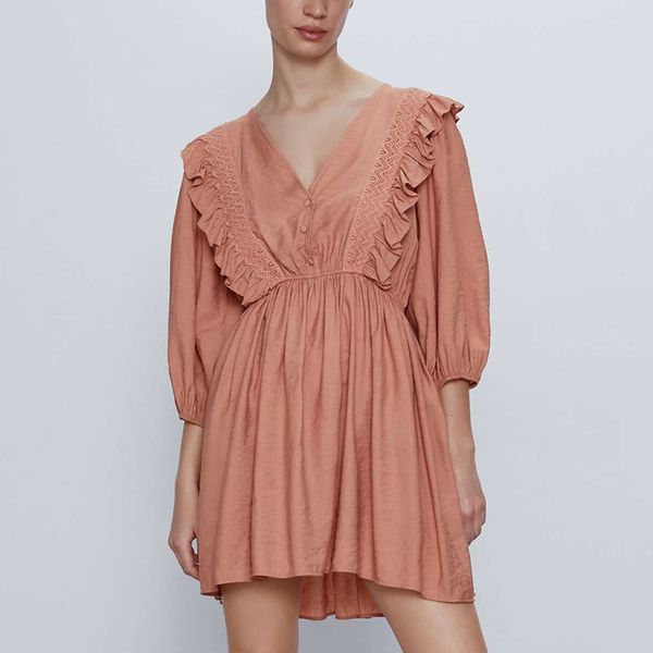 za summer women dress fashion solid ruffles 3/4 sleeve casual mini party vestido elegant v-neck girls causal outfits 210422, Black;gray
za summer women dress fashion solid ruffles 3/4 sleeve casual mini party vestido elegant v-neck girls causal outfits 210422, Black;gray