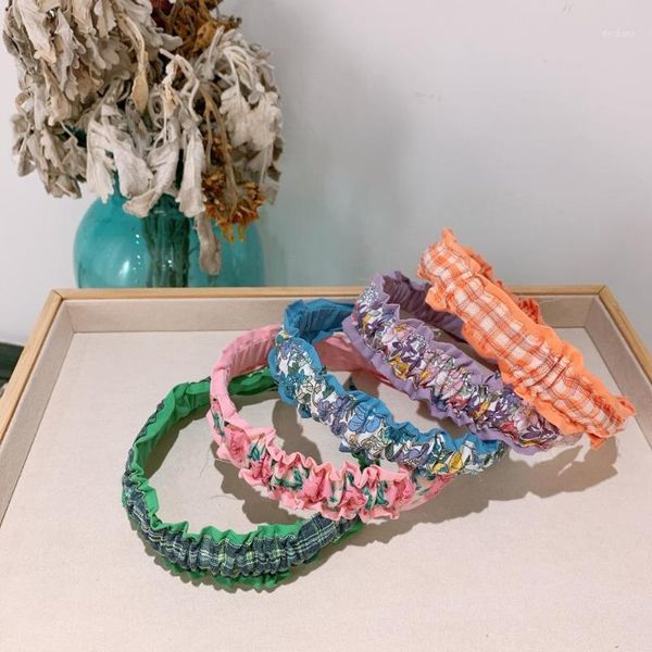 korean children's headband baby plaid floral stitching hair accessories1