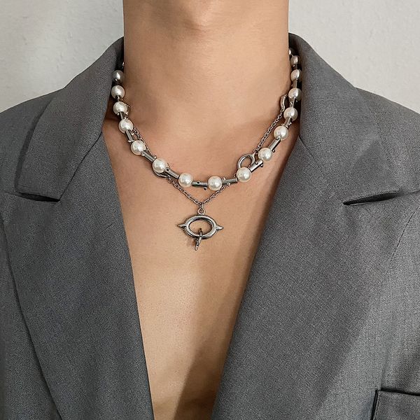stacked hip-hop pearl stitching thorns necklace simple design double-layer titanium steel american clavicle chain jewelry, Silver
stacked hip-hop pearl stitching thorns necklace simple design double-layer titanium steel american clavicle chain jewelry, Silver