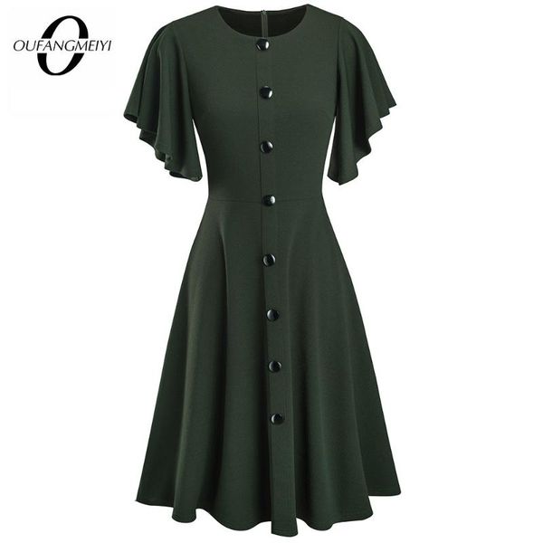 party dresses women classic solid color o neck chic ruffle sleeve buttons elegant fashion a line dress ea248, White;black
party dresses women classic solid color o neck chic ruffle sleeve buttons elegant fashion a line dress ea248, White;black