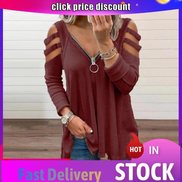womens shirt v-neck collar tee zipper color long sleeve tshirts fold casual strapless femme shirts for women women's t-shirt, White
womens shirt v-neck collar tee zipper color long sleeve tshirts fold casual strapless femme shirts for women women's t-shirt, White