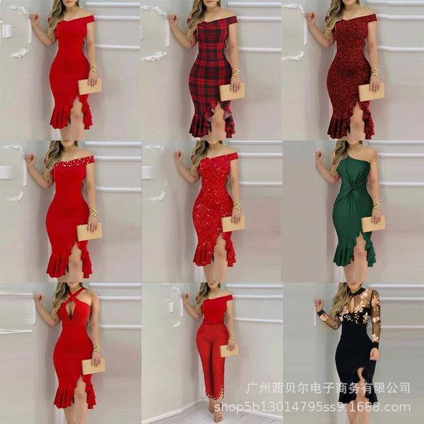 casual dresses 2021 women's red herringbone shoulder lotus leaf dress, Black;gray
casual dresses 2021 women's red herringbone shoulder lotus leaf dress, Black;gray
