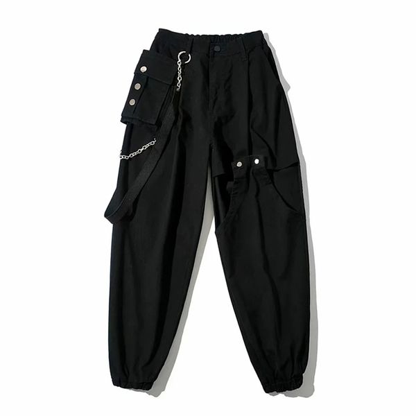 women cool tooling style hollow out large side pocket trousers female fashion chain pendant trouser leg elastic pants 210531, Black;white
women cool tooling style hollow out large side pocket trousers female fashion chain pendant trouser leg elastic pants 210531, Black;white