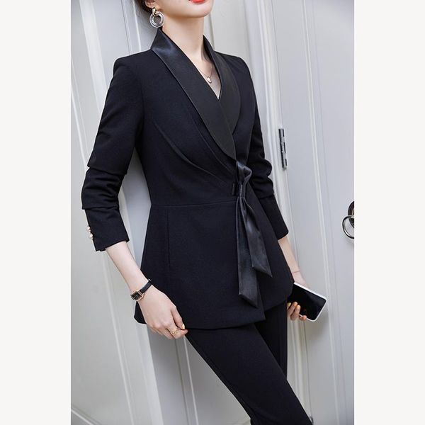 women fashion blazer satin v-neck black white dark blue jacket with pencil pant 2 pieces suit set women's two piece pants
women fashion blazer satin v-neck black white dark blue jacket with pencil pant 2 pieces suit set women's two piece pants