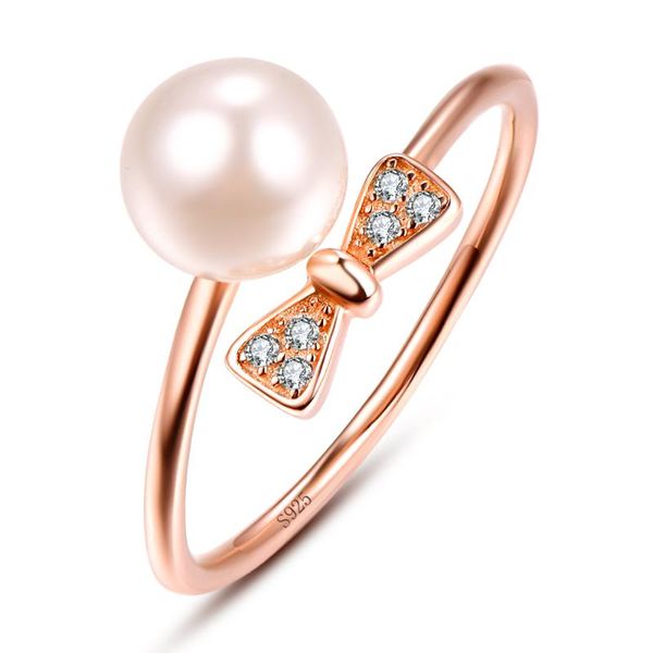 cluster rings women 925 sterling silver ring rose gold color pearl zircon bowtie engagement jewelry, Golden;silver 
cluster rings women 925 sterling silver ring rose gold color pearl zircon bowtie engagement jewelry, Golden;silver