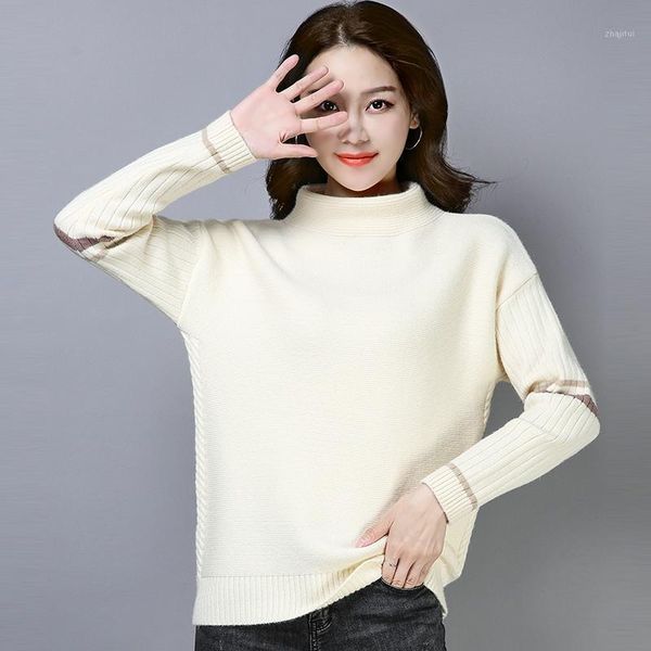women's sweaters semi-high-collar sweater women 2021 autumn and winter pullover thickened woolen korean version loose cashmere underpin, White;black
women's sweaters semi-high-collar sweater women 2021 autumn and winter pullover thickened woolen korean version loose cashmere underpin, White;black