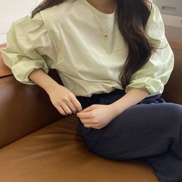 women's blouses & shirts 2021 minimalist green girls chic women students streetwear delicate all match brief solid elegant long sleeve, White
women's blouses & shirts 2021 minimalist green girls chic women students streetwear delicate all match brief solid elegant long sleeve, White