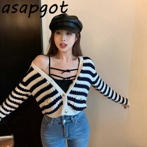 black short camisole slim chic korean v neck contrast color striped cardigan knitted jacket full sweater casual 210610, White
black short camisole slim chic korean v neck contrast color striped cardigan knitted jacket full sweater casual 210610, White