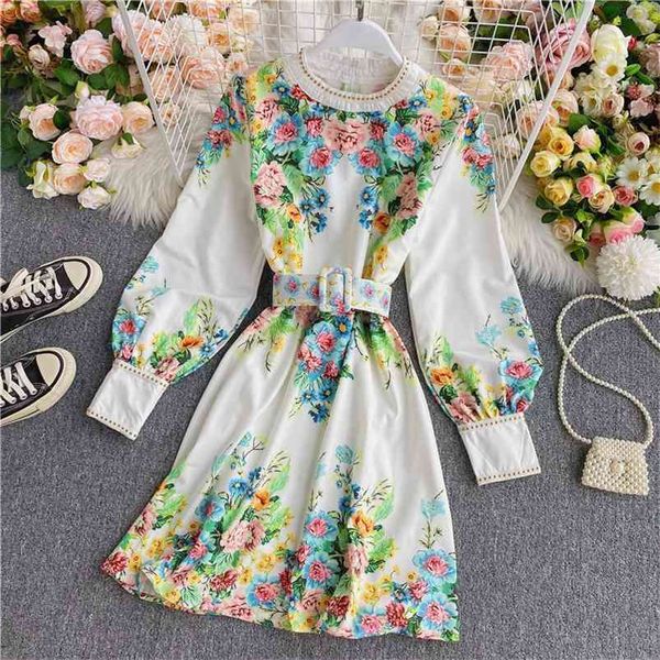 women's spring autumn dress french style printed lantern sleeve waist long female short es qx930 210507, Black;gray
women's spring autumn dress french style printed lantern sleeve waist long female short es qx930 210507, Black;gray