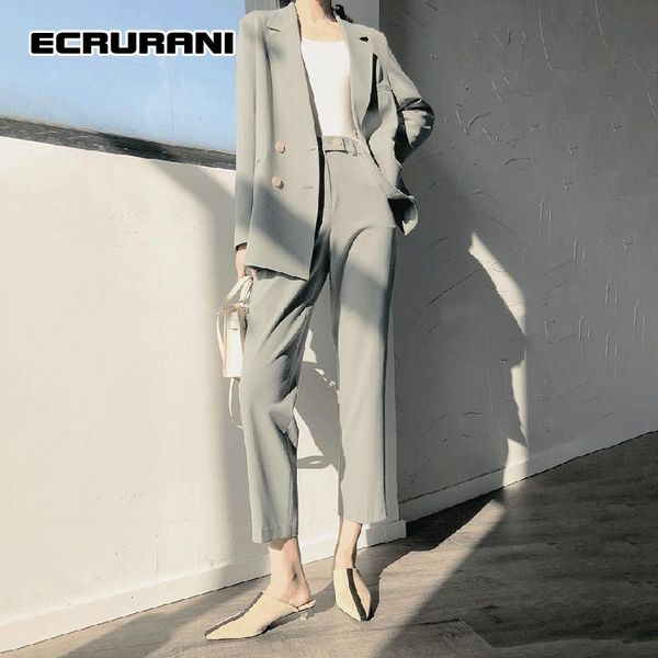 women's two piece pants ecrurani casual set for women notched long sleeve blazer high waist full length solid trousers suits female 202, White
women's two piece pants ecrurani casual set for women notched long sleeve blazer high waist full length solid trousers suits female 202, White