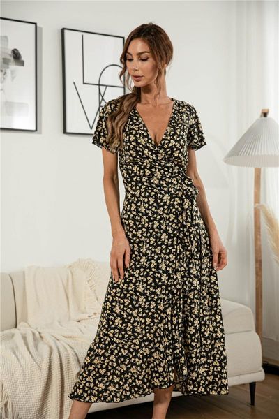 women summer casual midi dress v neck female robe ruffles patchwork elegant party vestidos bandage dresses, Black;gray
women summer casual midi dress v neck female robe ruffles patchwork elegant party vestidos bandage dresses, Black;gray